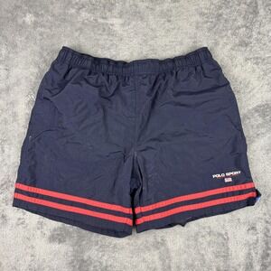 Vintage Polo Sport Ralph Lauren Shorts Mens Medium Navy Swim Trunks Red Flag 90s